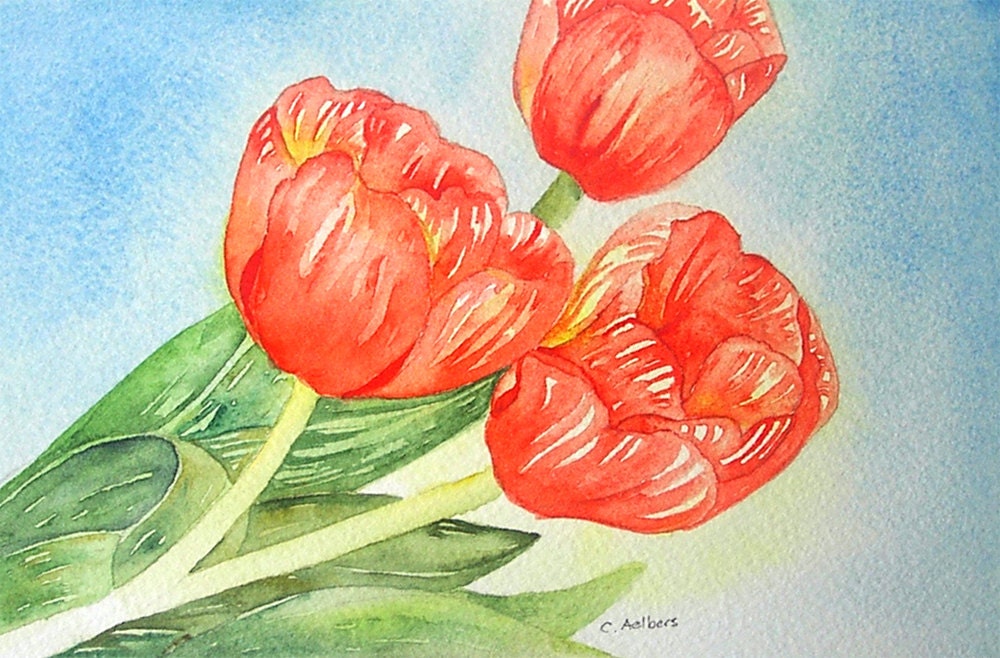 Tulip Painting Original Watercolor 4 x 6 inches - Flower Painting For Sale
