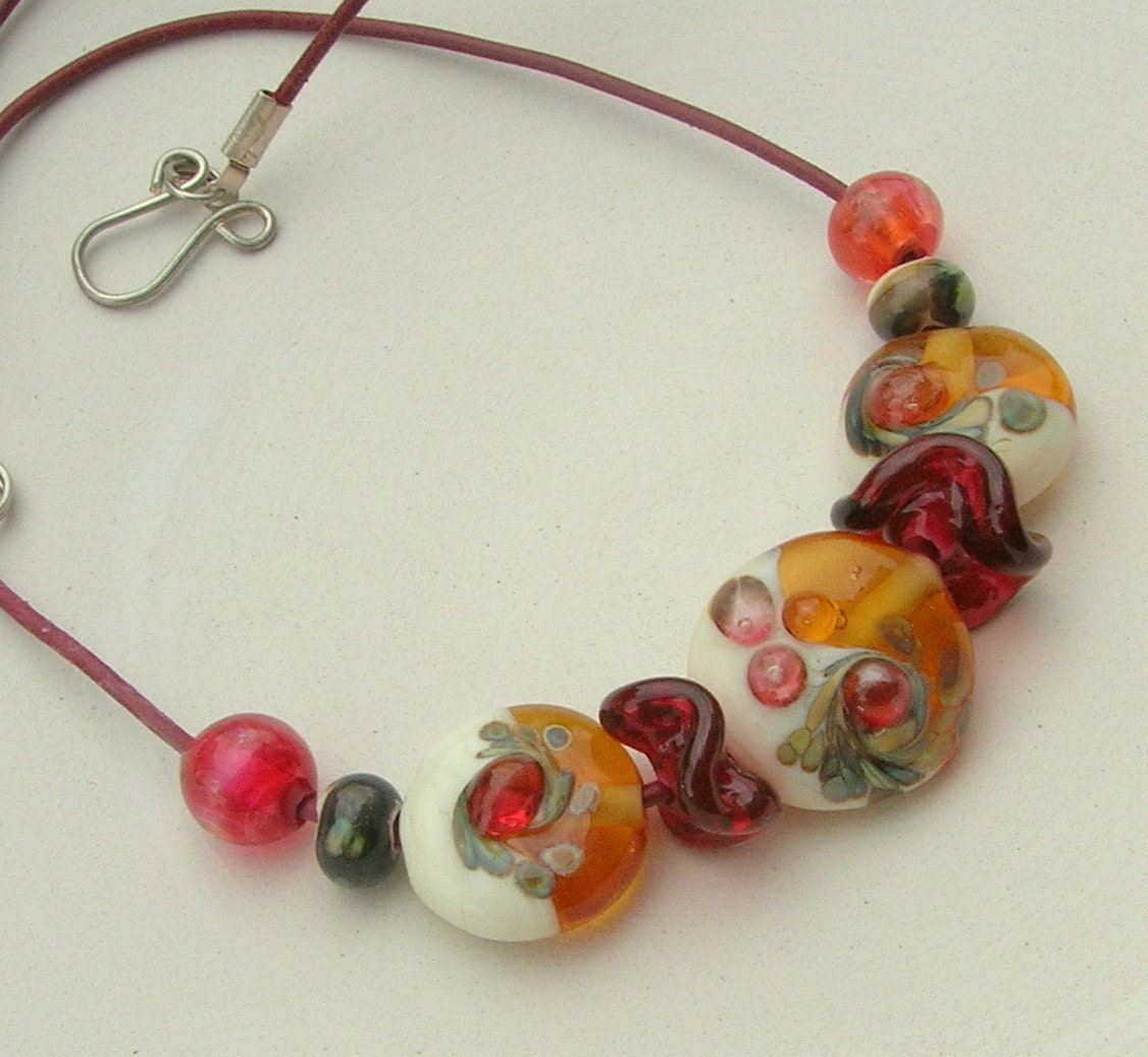 Lampwork Necklace, Sunset Colors, Handmade Lampwork Jewelry for Mother's Day Gift