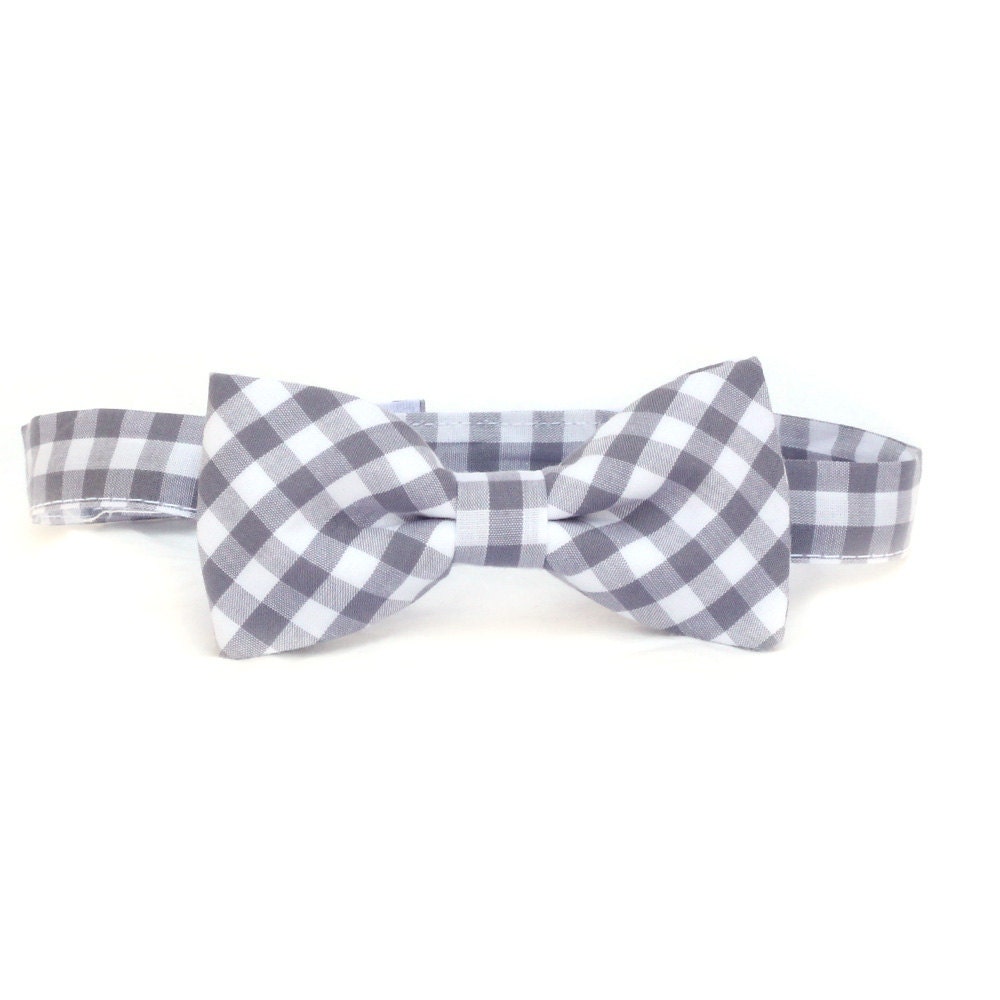 Grey Gingham Bow Tie for Boys newborn up to age 10