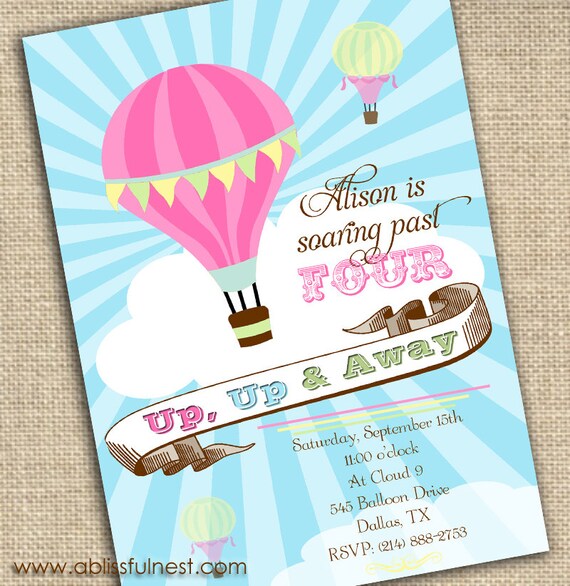 Hot Air Balloon Party Invitation - PRINTABLE - By A Blissful Nest Il_570xn