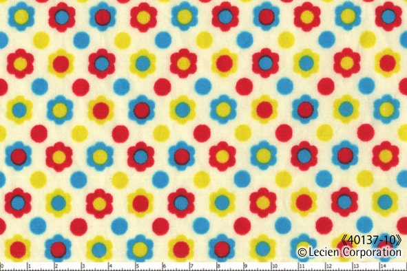 Lecien Fabric Pretty Little Posies Retro Mod Daisy Flowers Red and Aqua on White