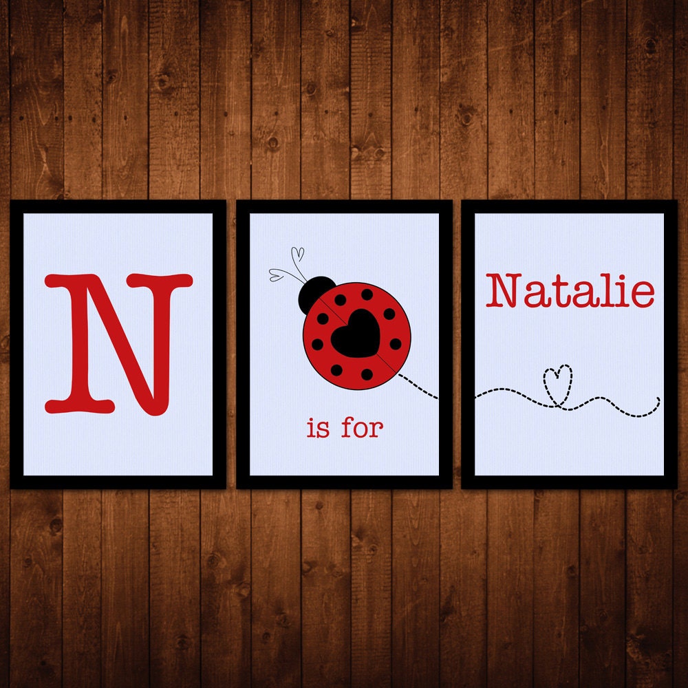 8x10 Custom Name Wall Art Print Package - Set of 3 - ladybug