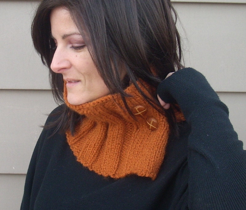 Rust orange neck warmer with 2 buttons READY TO SHIP