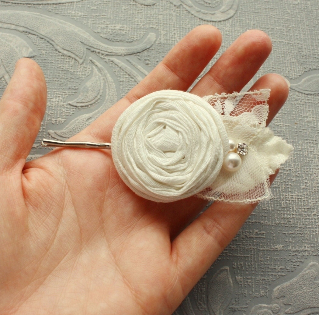 Silk Rosette Hair Pin in Light Ivory - Ella - (Many Colors Available)