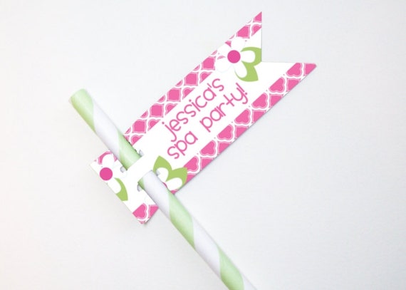 Straw Flags, Sucker Tags, Cake Pop Tags, Spa Party, Birthday, Shower, Girl's Night Out, Pink Il_570xn