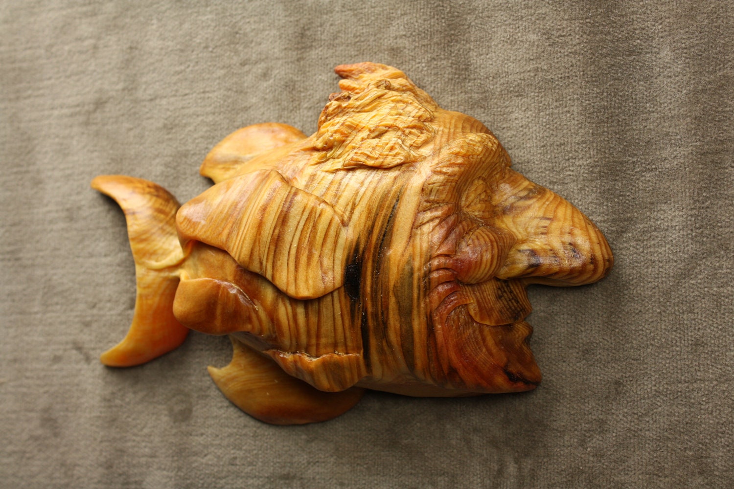 Fish Wood Carving Whimsical Art, Fathers Day Gift, Rustic Log Cabin Wall Decor by Gary Burns the Treewiz, Handmade in Oregon Anniversary