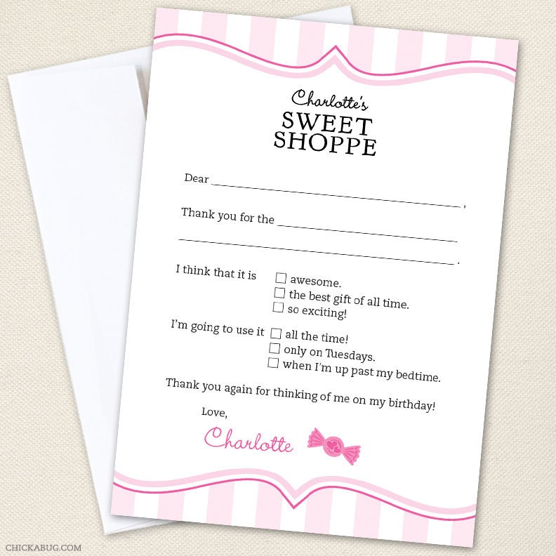 Sweet Shoppe party - Set of 15 custom thank you cards - Printable file also available Il_170x135