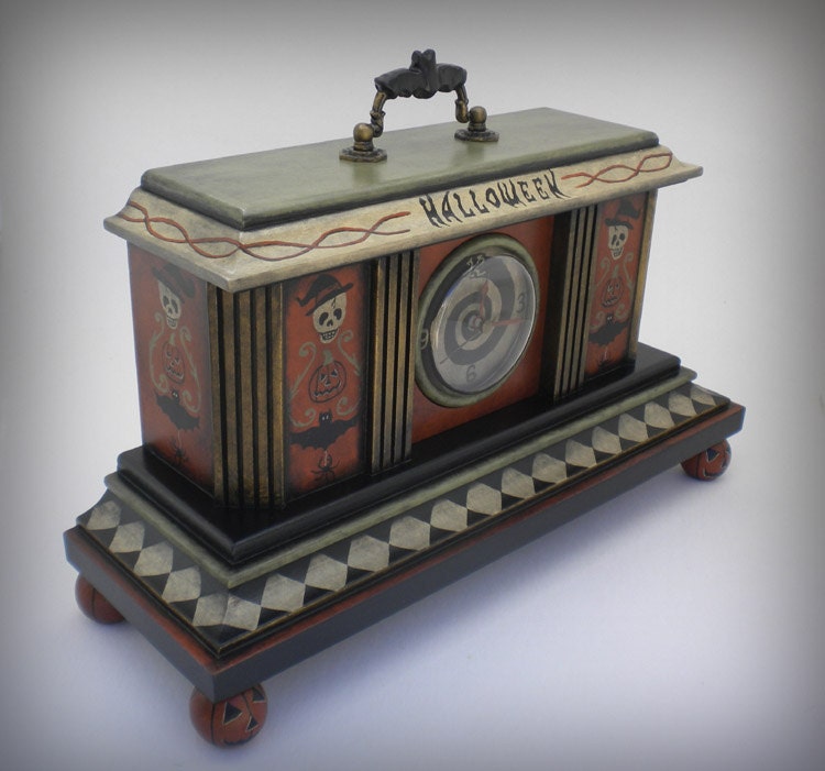 OOAK Halloween Mantle Clock