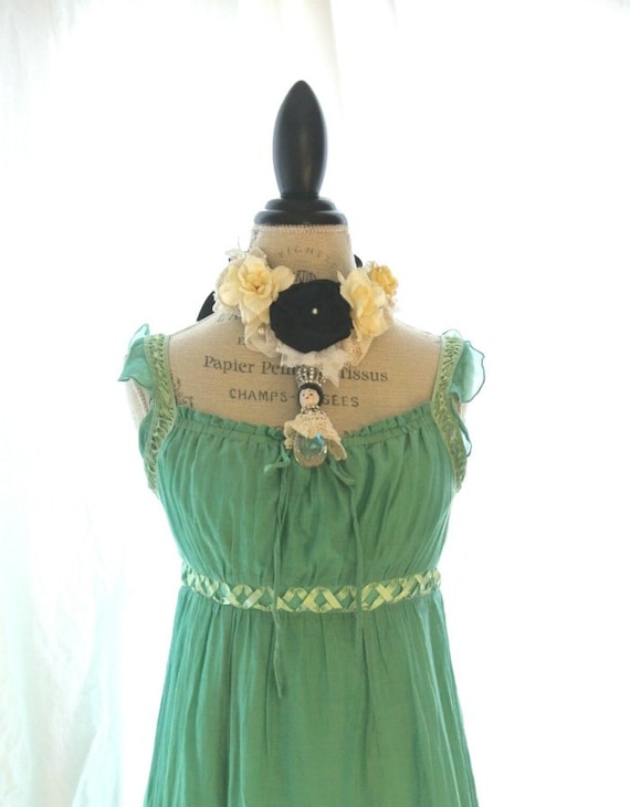 Romantic mori girl dress, forest girl sundress, womens clothing, braided, ruffle, womens clothing, upcycled