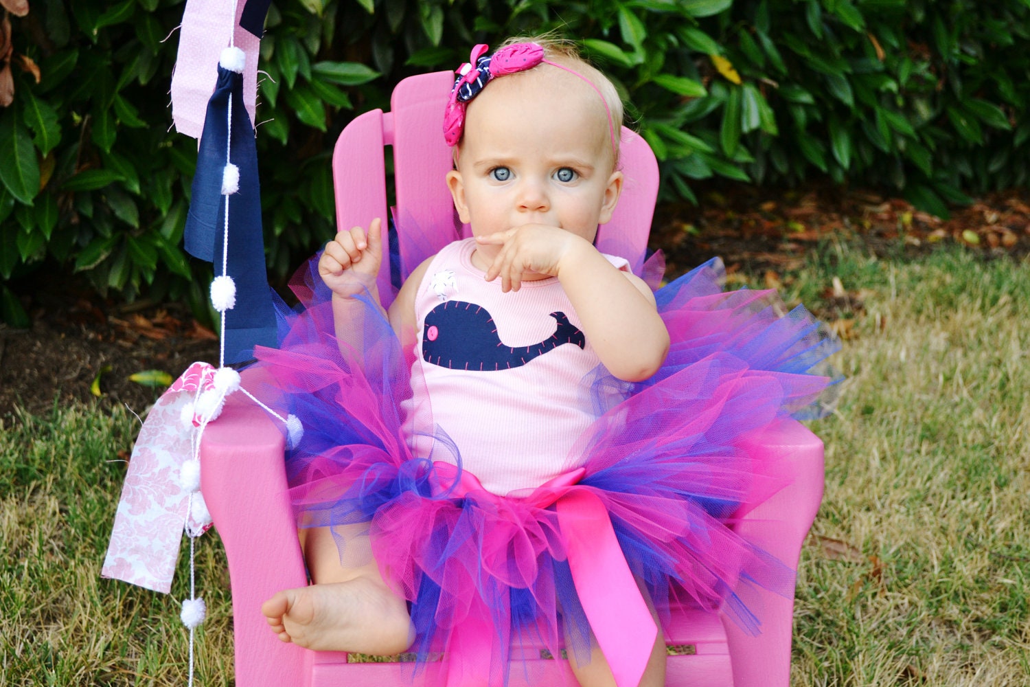 PREPPY WHALE Girls Applique Party Shirt in Pink and Navy As Gifted to Tori Spelling