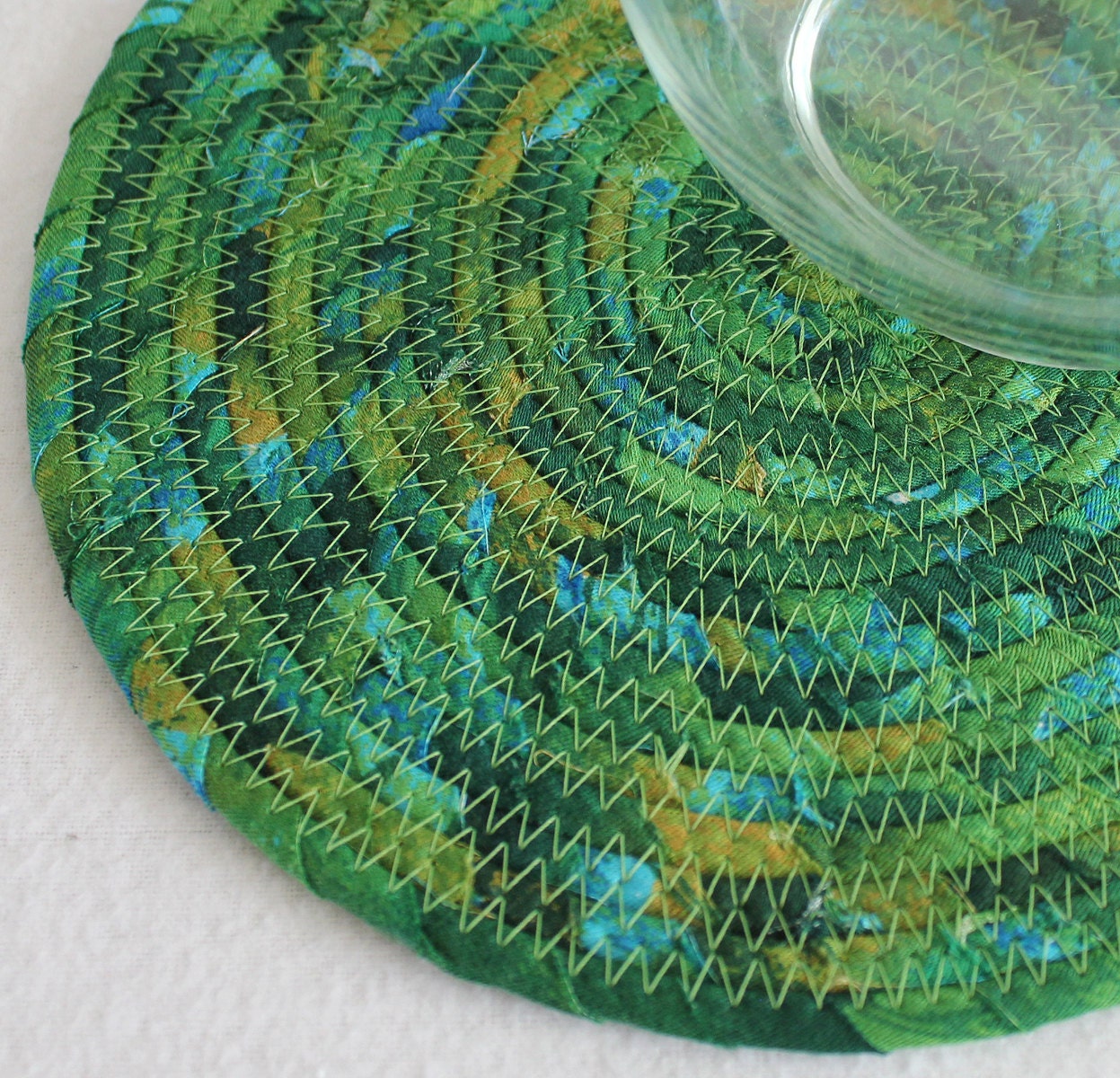 Rainforest Green Round Fabric Coiled Mat / Mug Rug / by PrairieThreads
