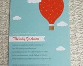 HOT AIR BALLOON - customized printable baby shower invitation, aqua blue orange yellow pink