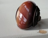 Statement Ring, Red Stone Ring, Plum Jasper Jewelry, Oxidized Copper, Any Size, Gift For Her, Dark Red Ring, Red Stone Jewelry