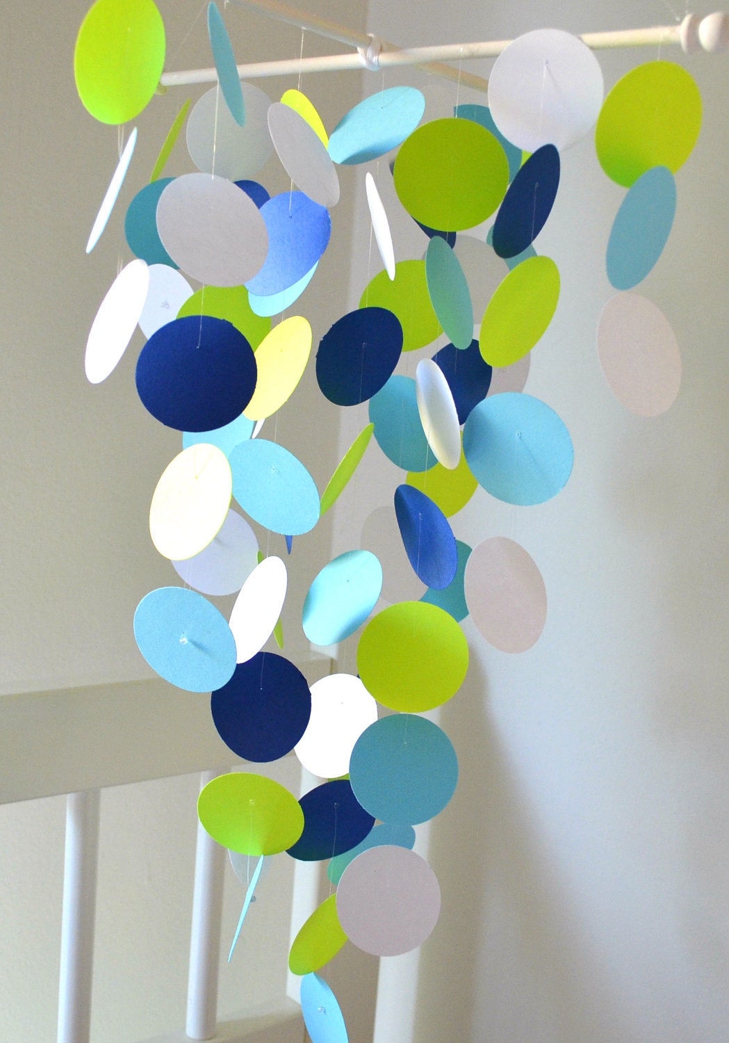 Lime Green, Aqua, Navy Blue and White Handmade Baby Mobile - Medium