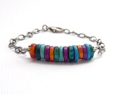 Beaded Bar Bracelet, Colorful Greek Beads, Friendship Bracelet, Chain Bracelet, Mykonos Beads, Oxidized Silver Chain, Bohemian Jewelry