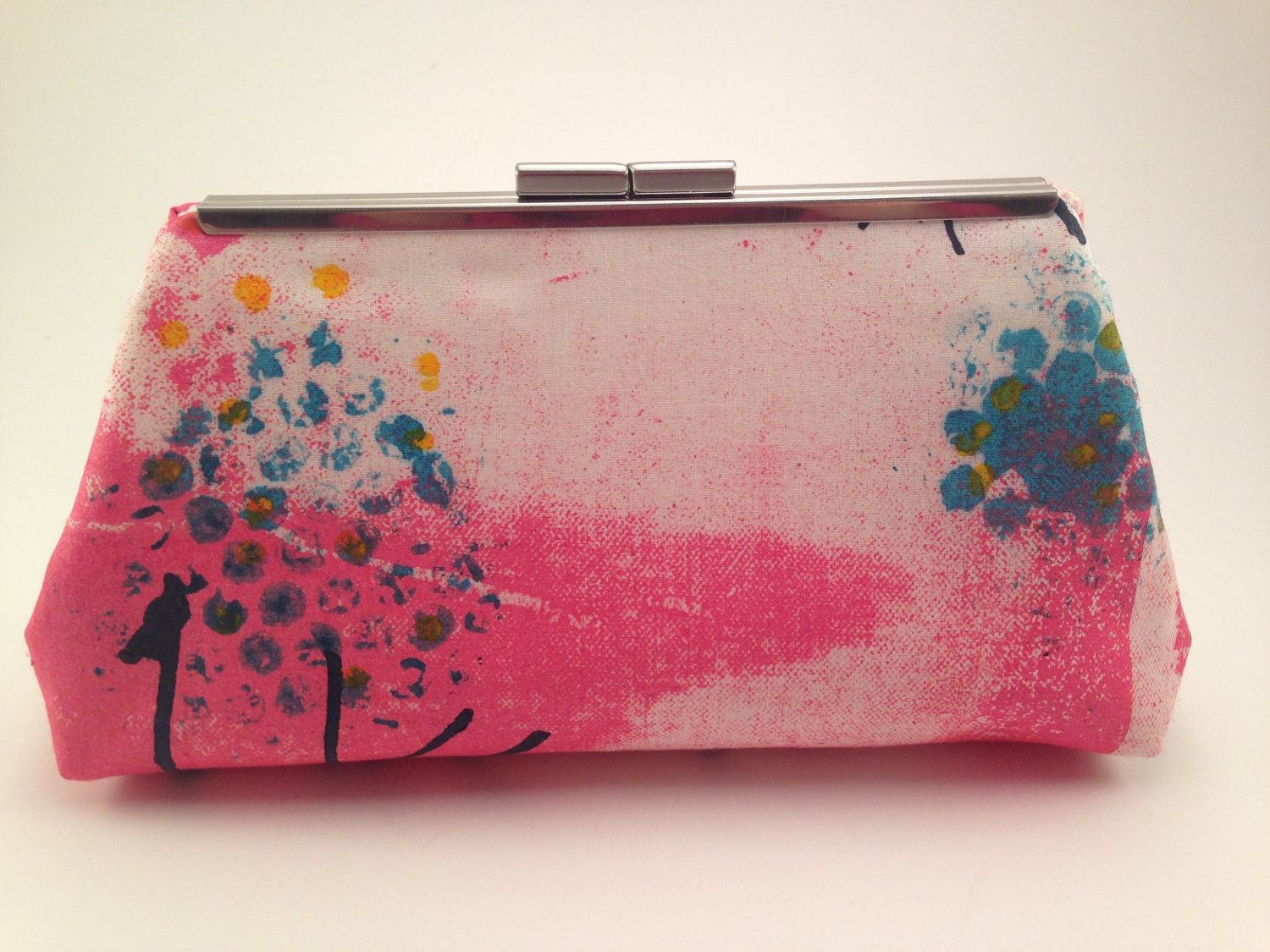 Screen Printed, Clutch Handbag Purse in Hot Pink, Turquoise and Purple