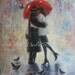 Kiss After Work Art Print, lovers in rain wall art, paintings, kissing in the rain, couples kissing, red umbrella, decor Vickie Wade art