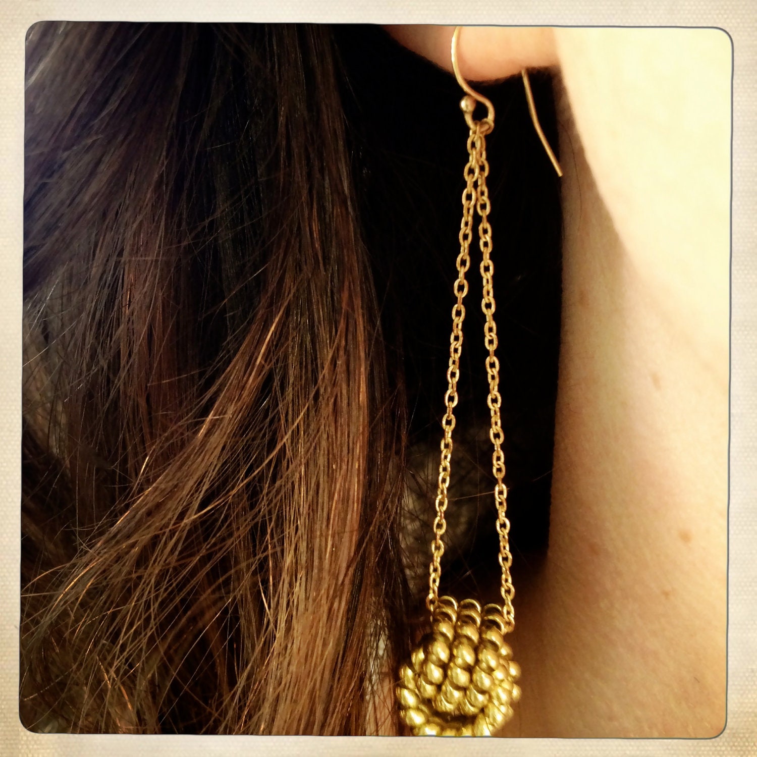 VINTAGE BRASS KNOT and chain earrings - long - dangle