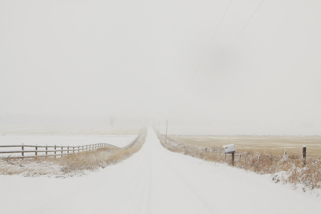 Photography Landscape Photograph of  Snow Lonely Road in the Snow Disappearing 16x24 - lucysnowephotography