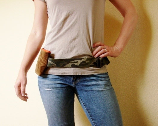 Brown and Camo Hip Bag - Repurposed Fabric