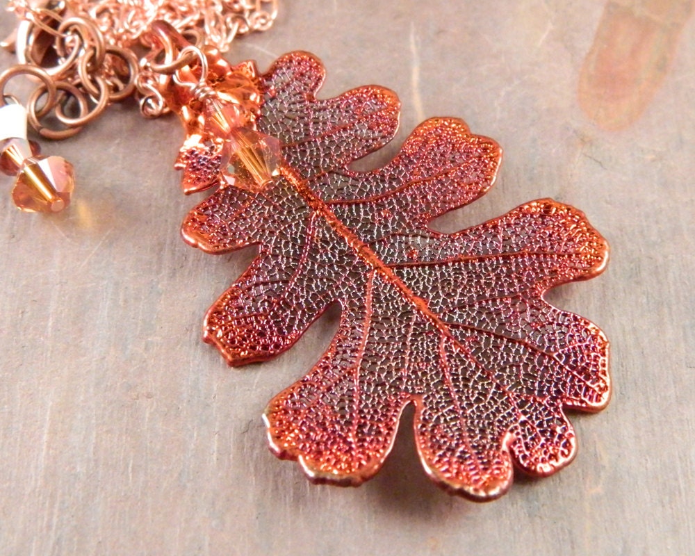 Copper Dipped Oak Leaf Pendant on 20" Chain , Copper Plated Oak Leaf, Copper Leaf Pendant Necklace