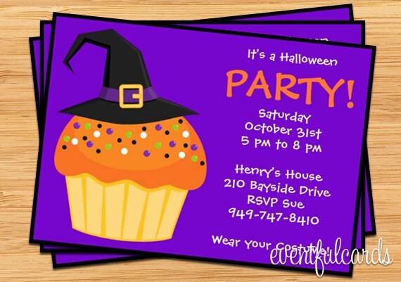 Cupcake with Witches Hat Halloween Party Invitation - Printable Il_570xn