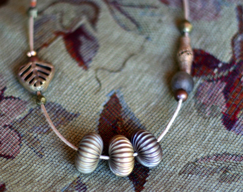 Vintage ribbed African brass beads necklace
