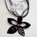 Ribbon Necklace, Black Flower Pink Center Necklace