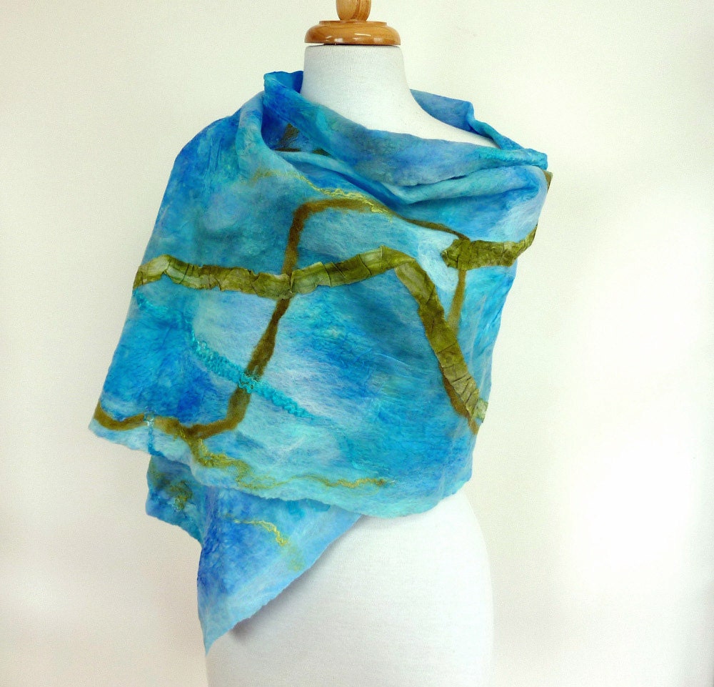 Elegant Fashion Scarf. Blue Silk Wrap or Stole. Unique Wearable Art. Australia