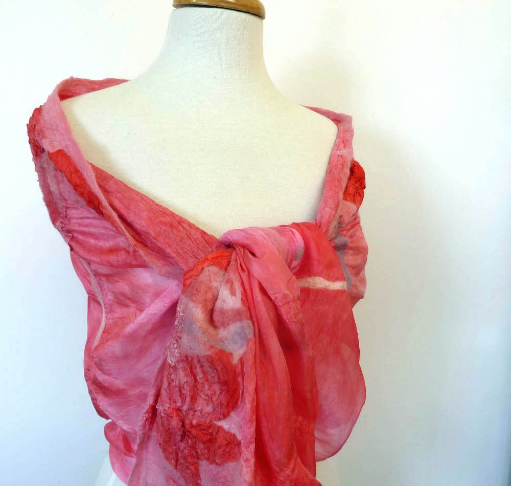 Pink Silk Fashion Scarves. Felt Silk and Wool Scarf. Double Delight