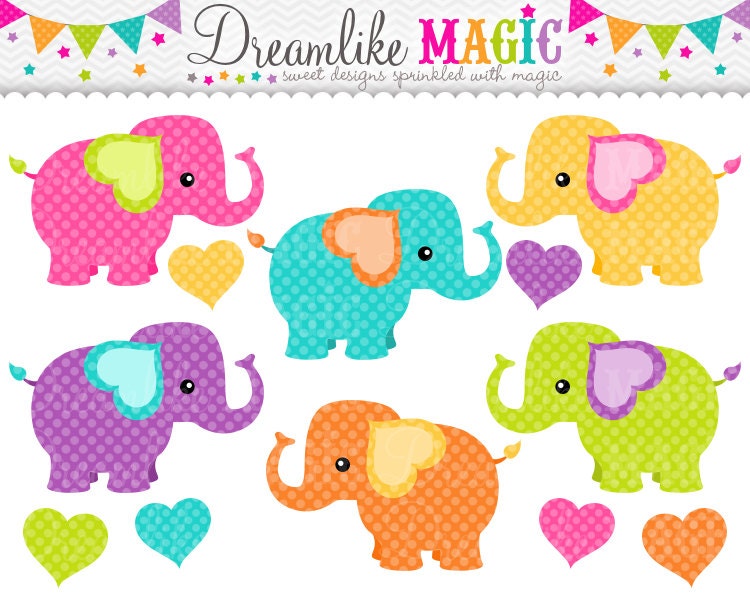 Sweet Elephants- Clipart for Personal or Commercial Use Il_570xn