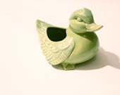 Vintage mossy green porcelaine duck planter - kellyemeraldhart