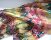 Happy multicolored hand painted silk scarf, FREE tracked shipping worldwide