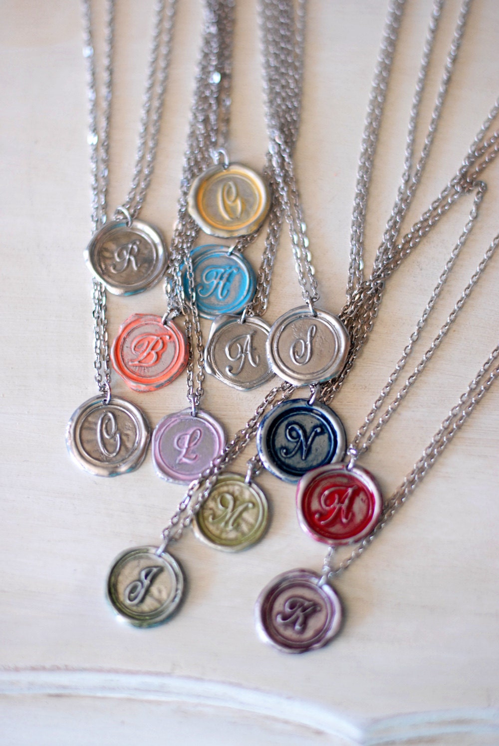 PINK Personalized GIFT IDEA / Initial Wax Seal Pendant /  a b c d e f g h i j k l m n o p r s t u v w z