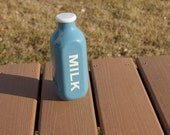 Ceramic Kitchen Canister Blue Retro Milk Jar Creamer Bottle Stoneware