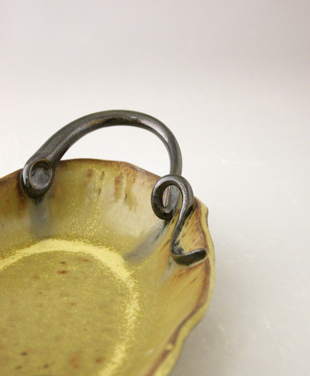 Serving Dish, Hand Built Stoneware Platter in Honeycomb by Nstarstudio