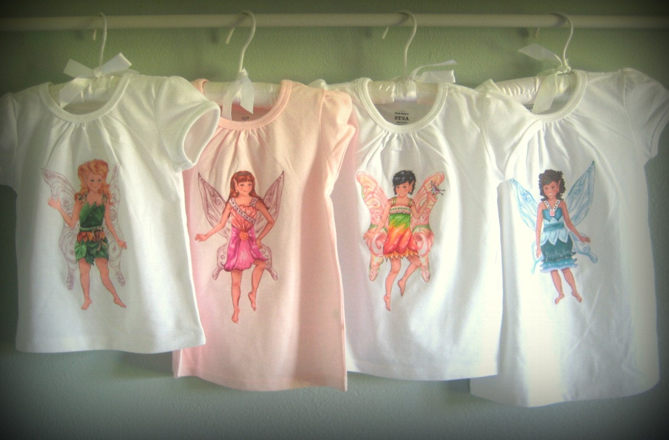 Whimsical Fairy Tee with Wings - Flower Fairy Veronica with Appliqued Irridescent Wings on Back for Girls
