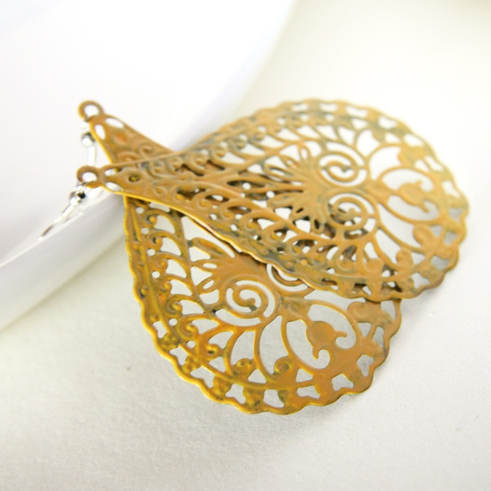 yellow earrings - enamel metal filigree - mustard sun summer big drops
