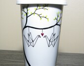 Personalized Coffee Mug Travel Ceramic Hand Painted Origami Love Cranes Eco-Friendly