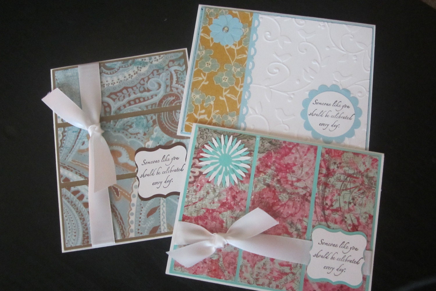 Set of 3 All Purpose handmade greeting cards  Free Shipping