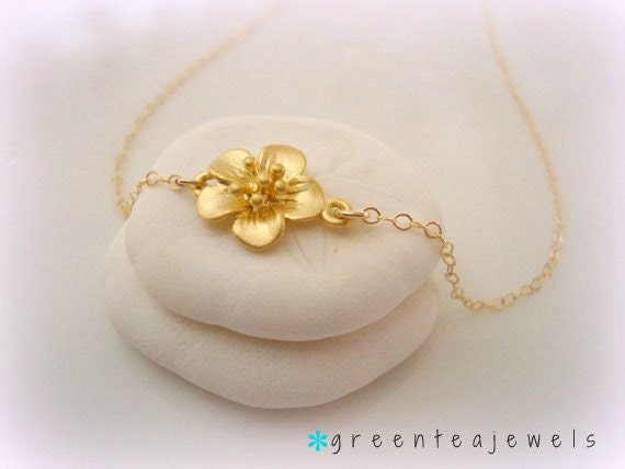 small cherry blossom lovers- realistic flower pendant  - 14k gold filled chain - dainty everyday jewelry