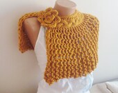 Hand Knit Shawl - The Crochet Flower in Mustard Yellow - Wedding Spring Fashion Autumn Accessories