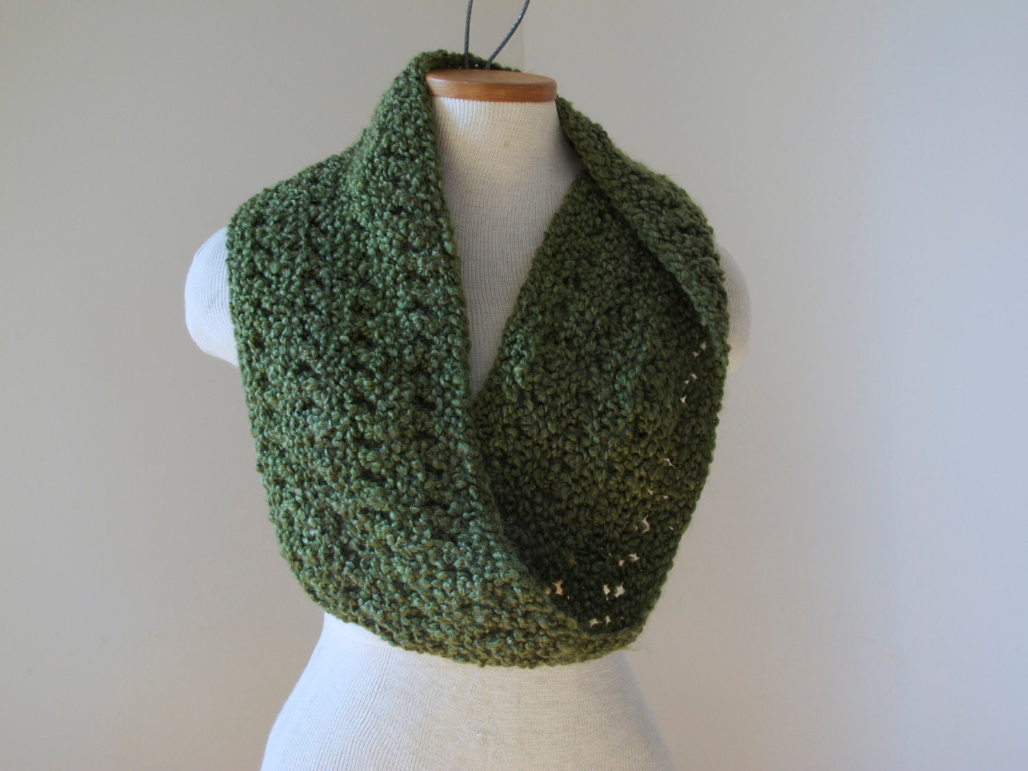 Olive Green Lace Knit Infinity Scarf N019 by KnitNicoleKnit