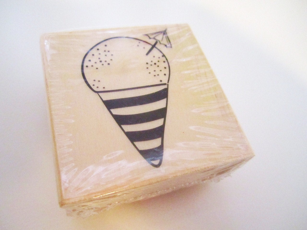 Ice Cream Cone with an Umbrella-- NEW Wood Block  Rubber Stamp