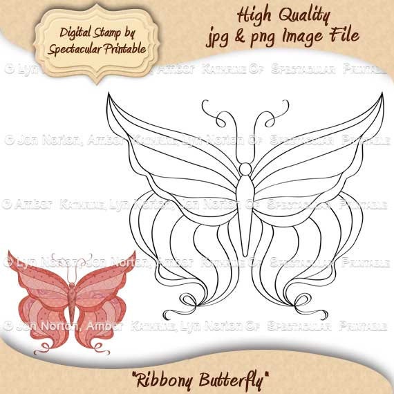 Ribbon Butterfly Digital Stamp for Paper Crafting Card Making Scrapbooking Image Transfer - INSTANT DOWNLOAD DS9022