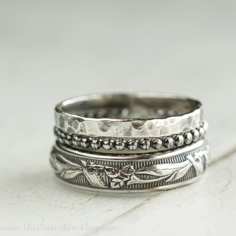 Rustic Stacking Rings in Sterling Silver