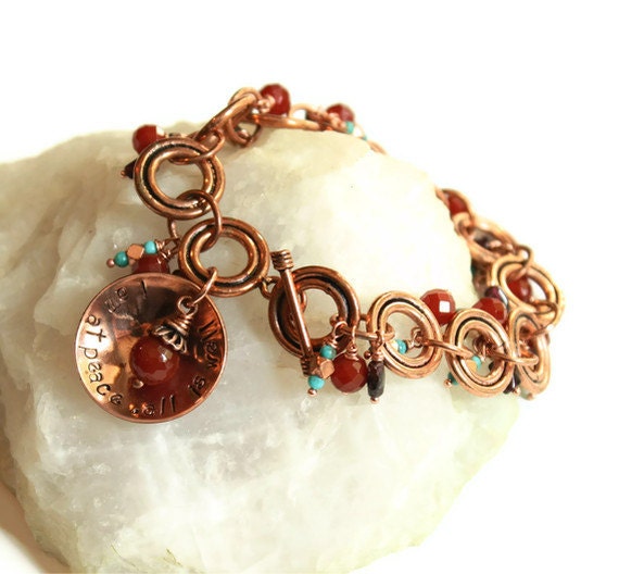 Copper Bracelet - Charm Bracelet - I am at Peace / All is Well
