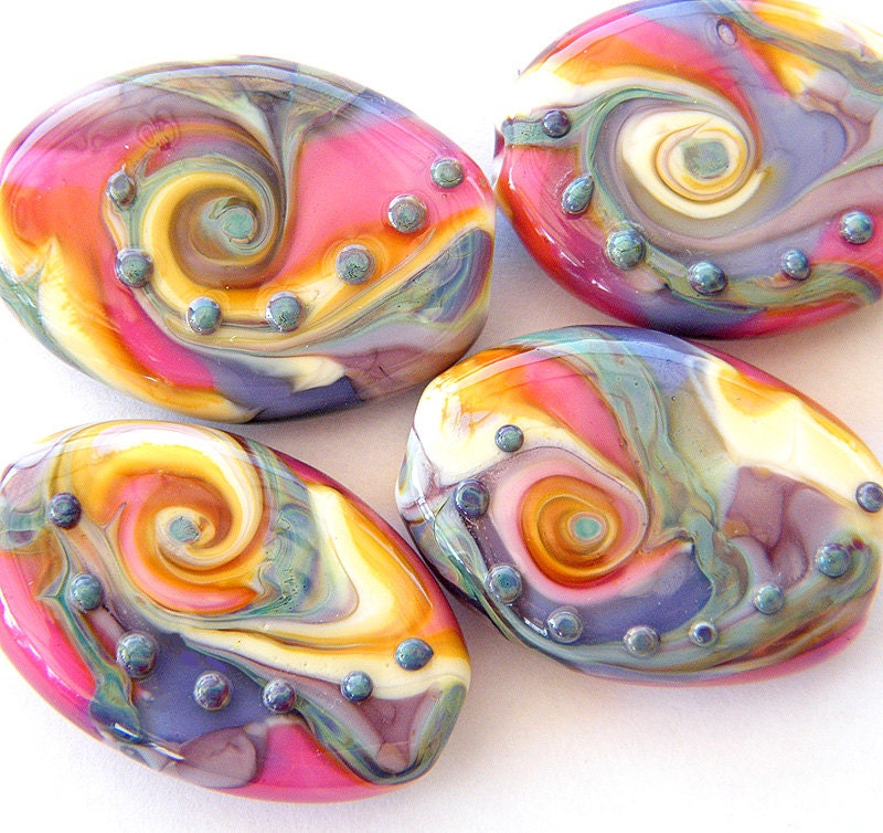 Summer Rainbow Handmade Lampwork beads glass focal - Lampwork beads set