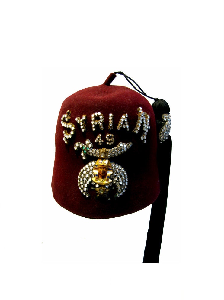 Vintage Shriners Fez Hat Ornate Syrian 49 Red by Atomicfireball