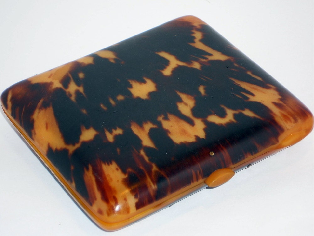 Vintage Faux Tortoise Shell Cigarette Case, Tobacciana, Business Card Case